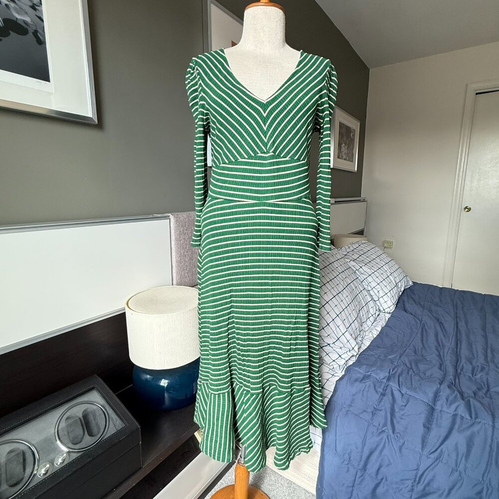 Maeve Green Striped Midi Dress